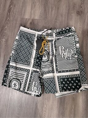 Rhude Black and White Bandana Patchwork Swim Trunks
